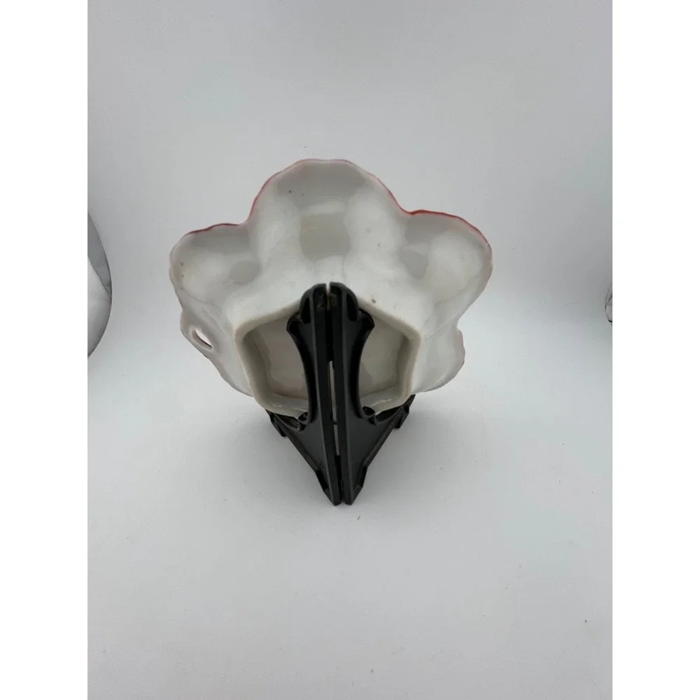 Vintage Asian Scene Ceramic Trinket Dish‎ Orange Trim Petal Shape Handle